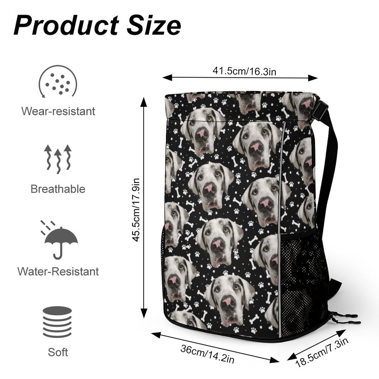 FACE w PAWS-n-BONES  Sprots Drawstring Bag