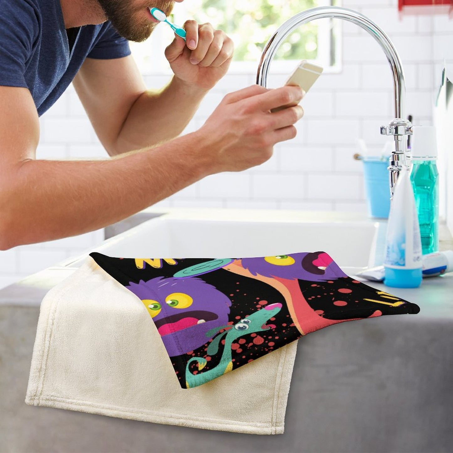 LITTLE MONSTERS Coral Velvet Towel