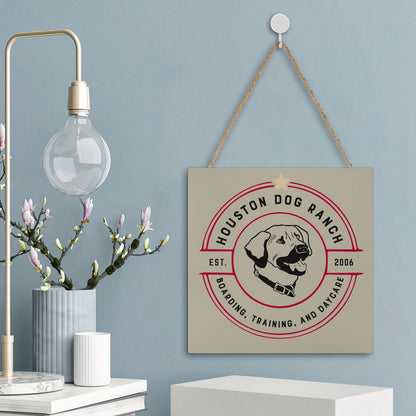HOUSTON DOG RANCH Square Wood Wall Decor Hanging Poster-12"x12"/30x30cm