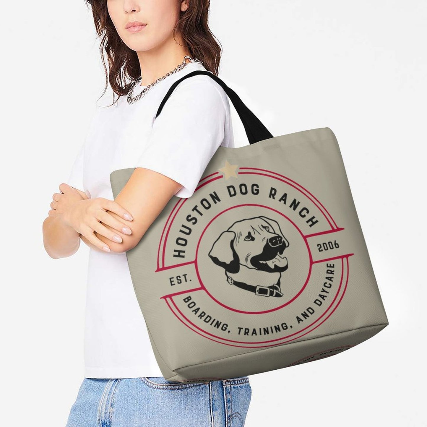 HOUSTON DOG RANCH Large One Shoulder Shopping Bag (All-Over Printing)