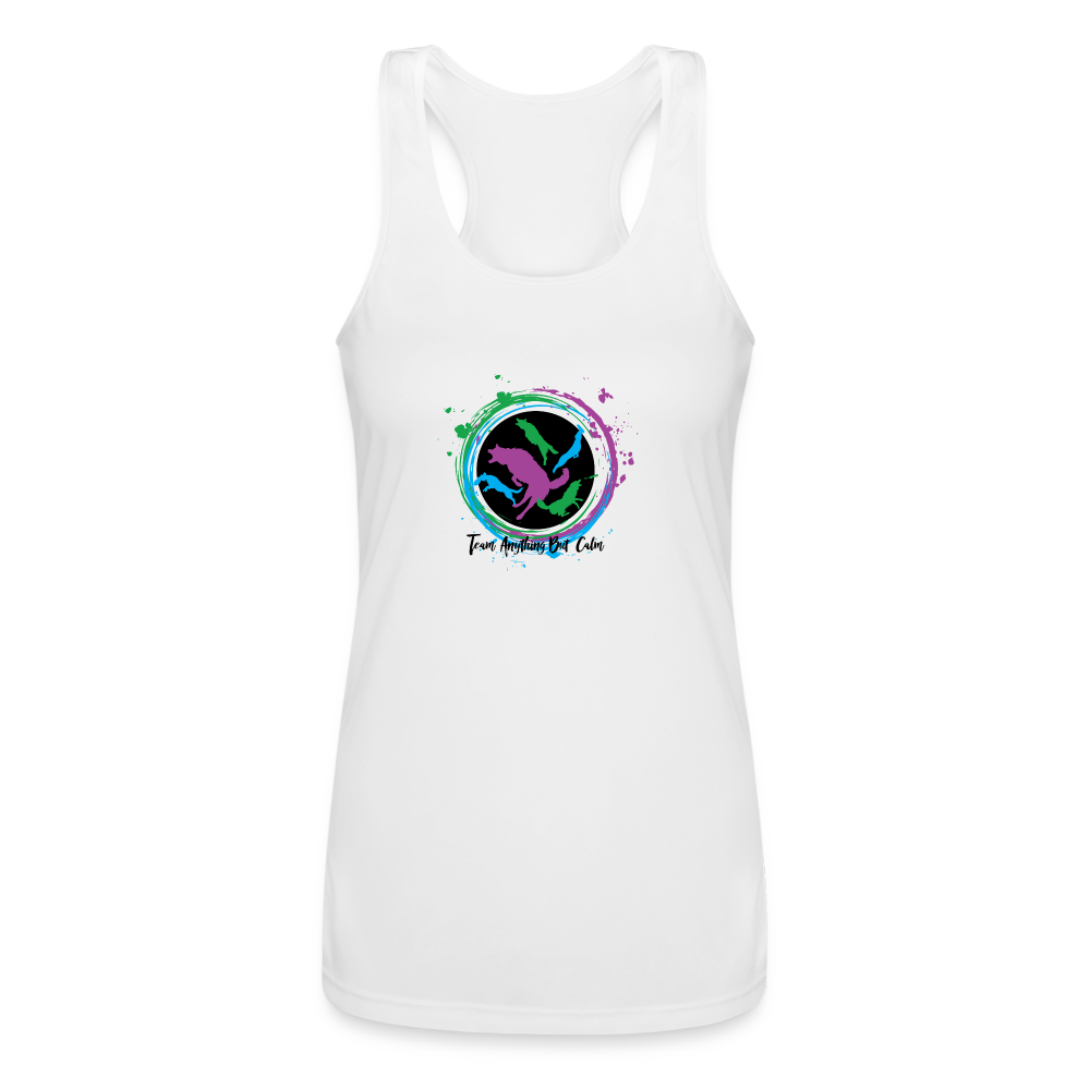 ANYTHING BUT CALM Women’s Performance Racerback Tank Top - white