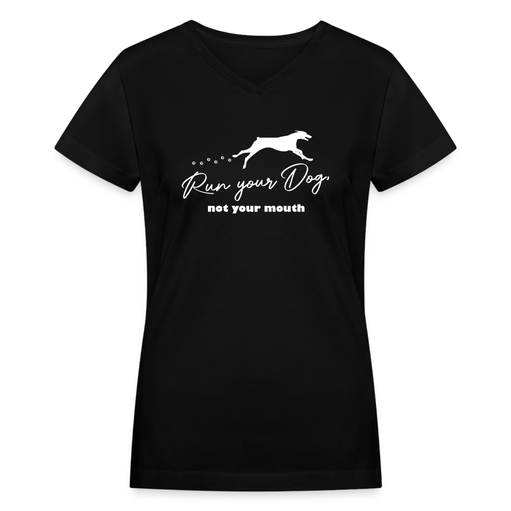 RUN YOUR DOG - Dobie - Women's V-Neck T-Shirt - black