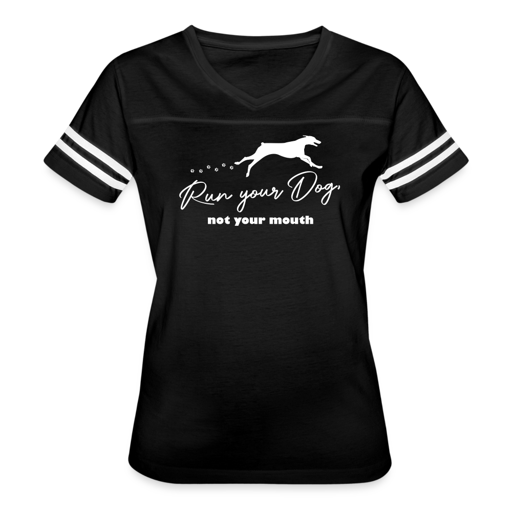 RUN YOUR DOG - Dobie - Women's Sport V-Neck T-Shirt - black/white
