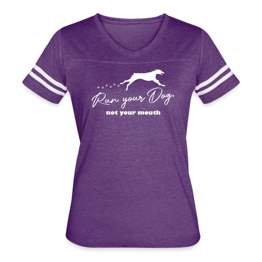 RUN YOUR DOG - Dobie - Women's Sport V-Neck T-Shirt - vintage purple/white