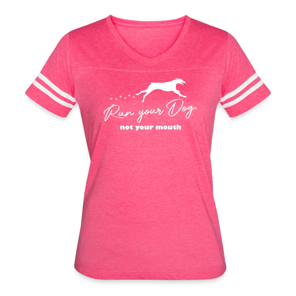 RUN YOUR DOG - Dobie - Women's Sport V-Neck T-Shirt - vintage pink/white