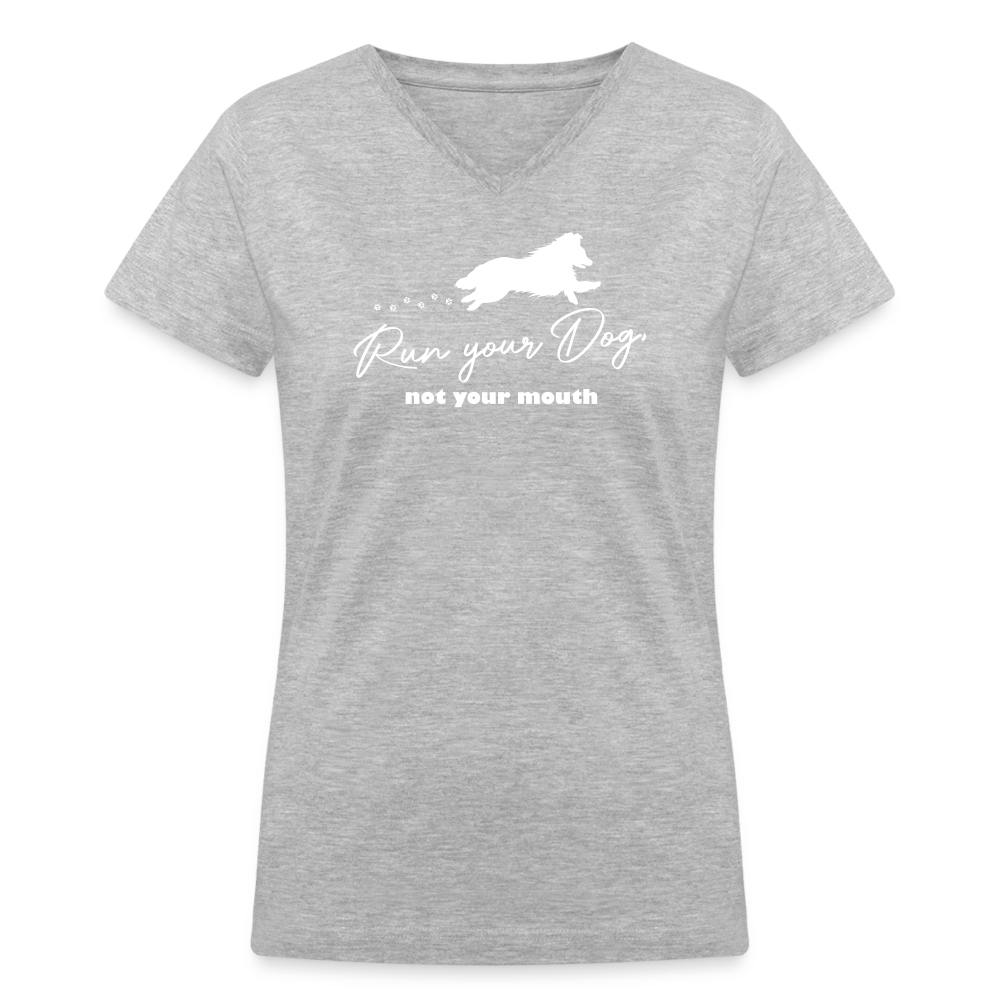 RUN YOUR DOG - Shelti - Women's V-Neck T-Shirt - gray