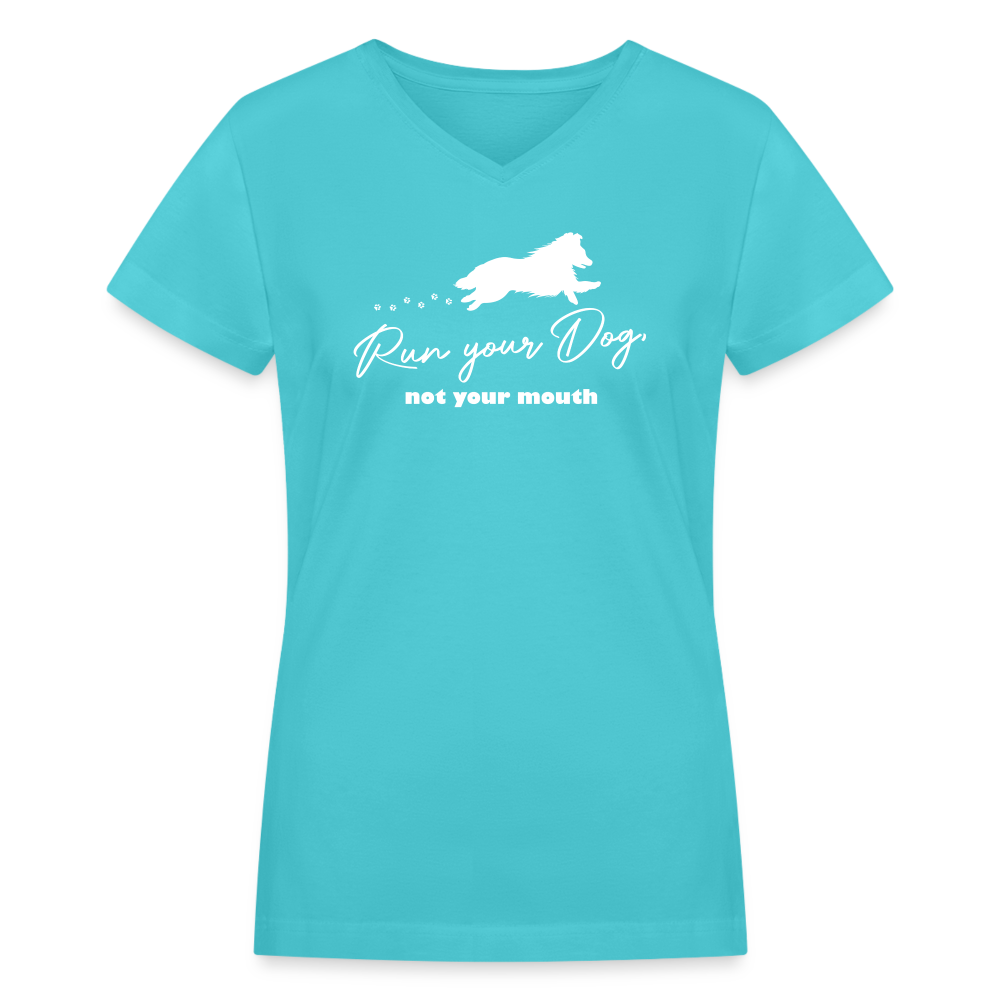 RUN YOUR DOG - Shelti - Women's V-Neck T-Shirt - aqua