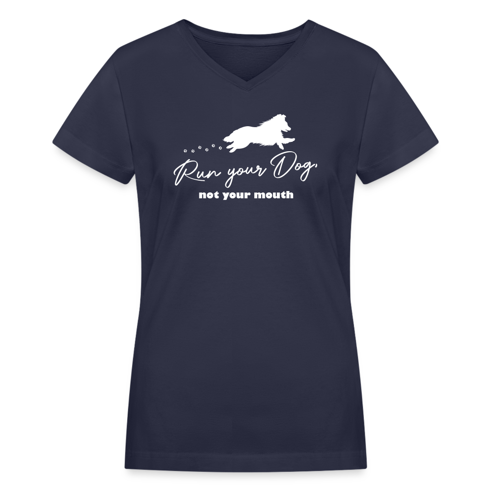 RUN YOUR DOG - Shelti - Women's V-Neck T-Shirt - navy