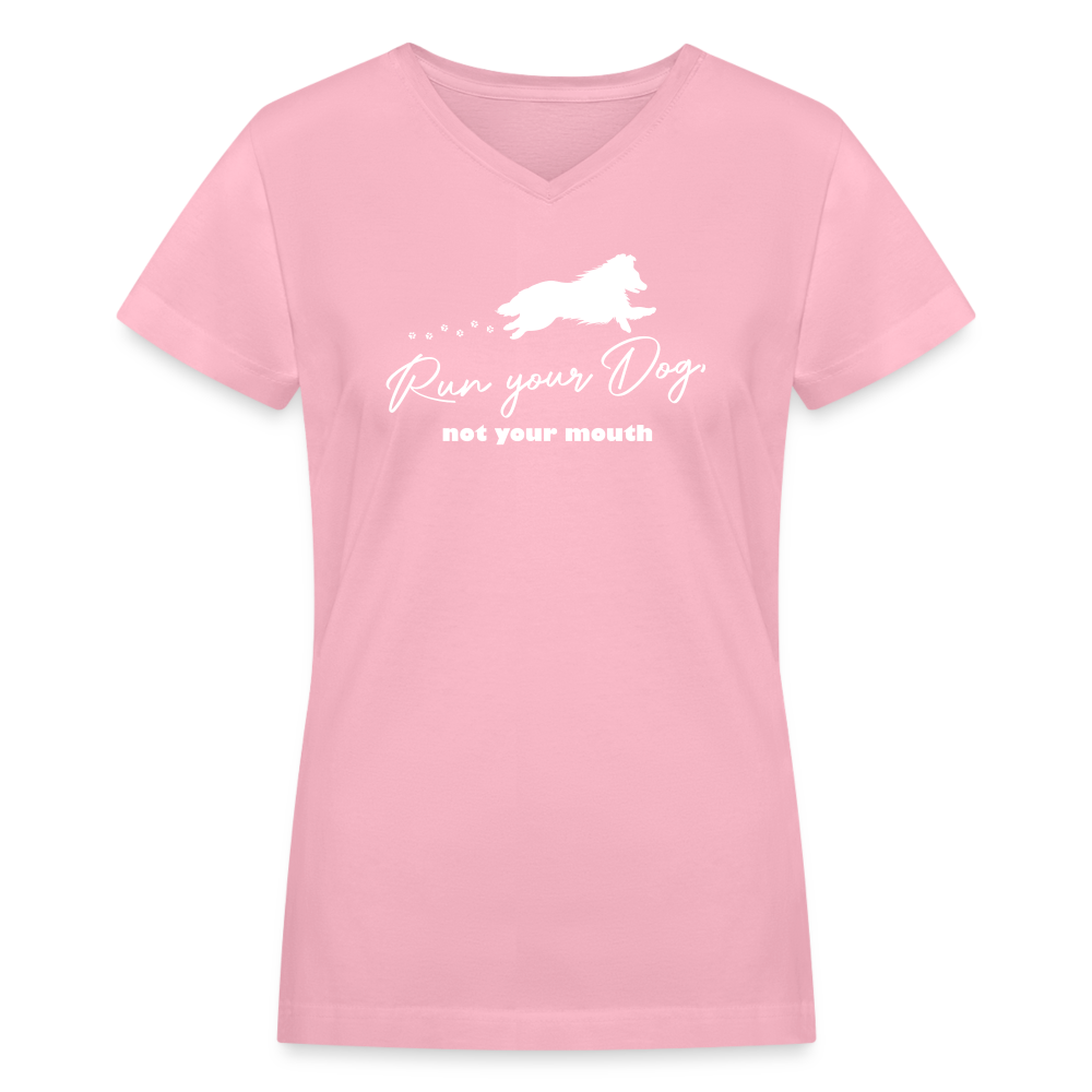 RUN YOUR DOG - Shelti - Women's V-Neck T-Shirt - pink