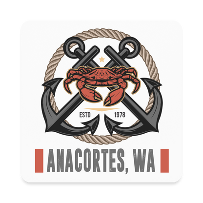 ANACORTES CRAB/ANCHOR  Square Magnet - white