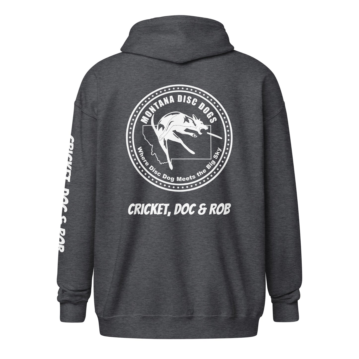 Cricket, Doc & Rob MONTANA DISC DOGS Unisex heavy blend zip hoodie
