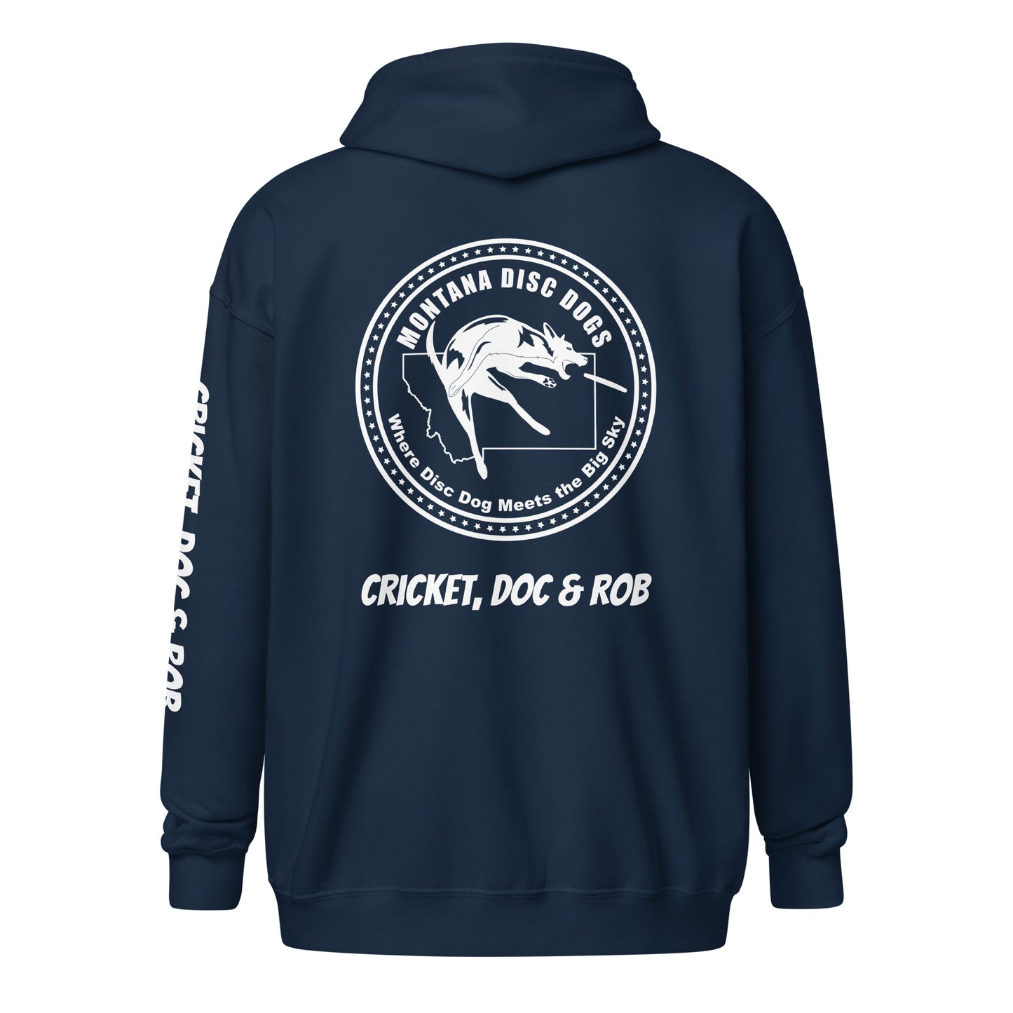 Cricket, Doc & Rob MONTANA DISC DOGS Unisex heavy blend zip hoodie