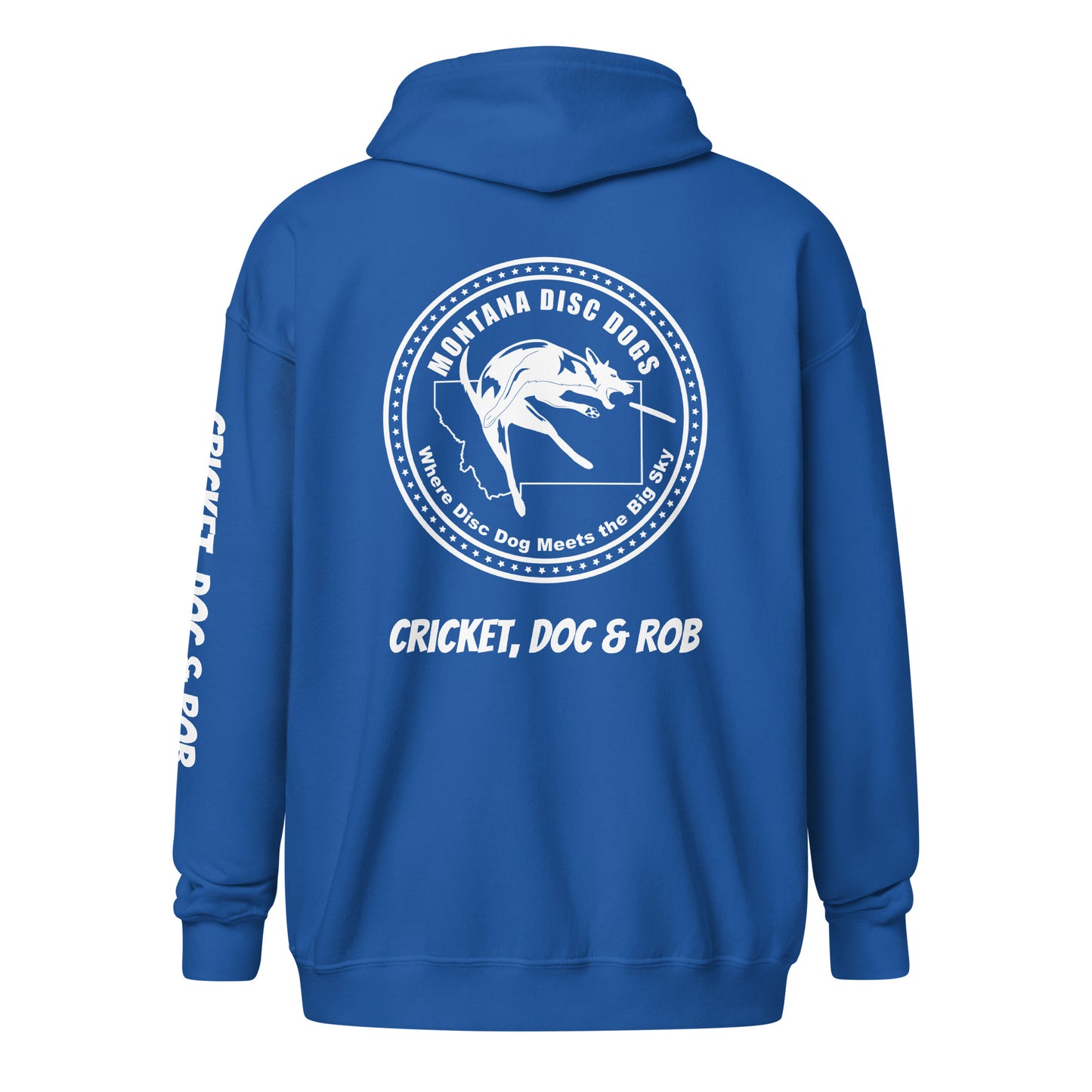 Cricket, Doc & Rob MONTANA DISC DOGS Unisex heavy blend zip hoodie