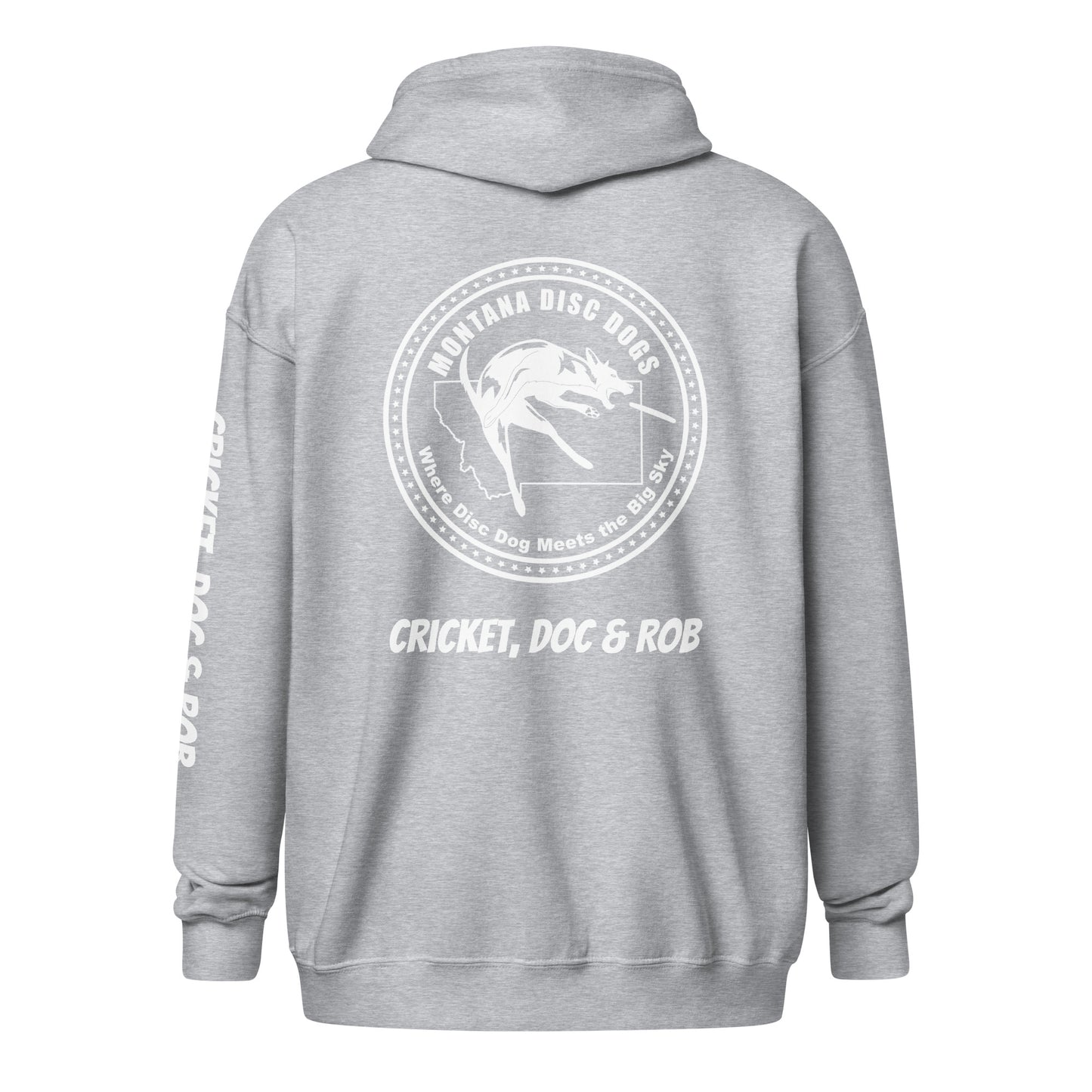 Cricket, Doc & Rob MONTANA DISC DOGS Unisex heavy blend zip hoodie