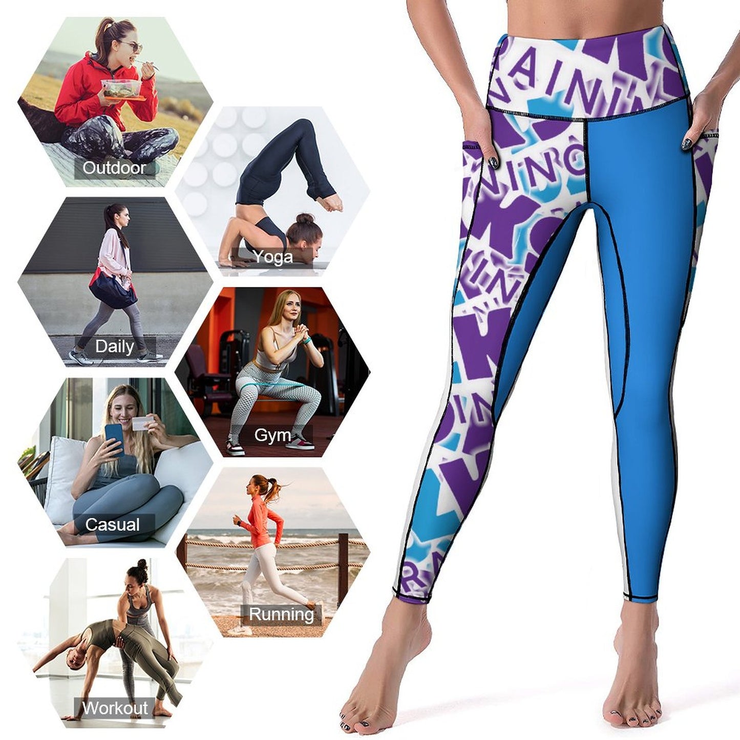 Custom Print Patterned Yoga Pants with 2 Pockets (All-Over Printing)
