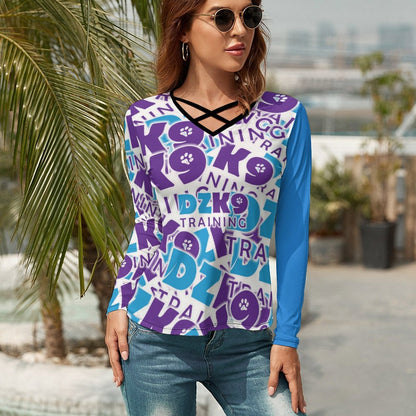 Criss Cross V-Neck Long Sleeve T-shirt NZ118 (All-Over Printing)