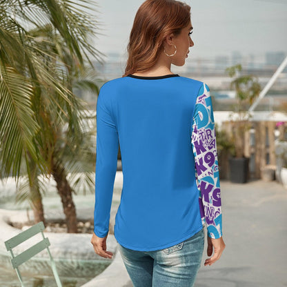 Criss Cross V-Neck Long Sleeve T-shirt NZ118 (All-Over Printing)