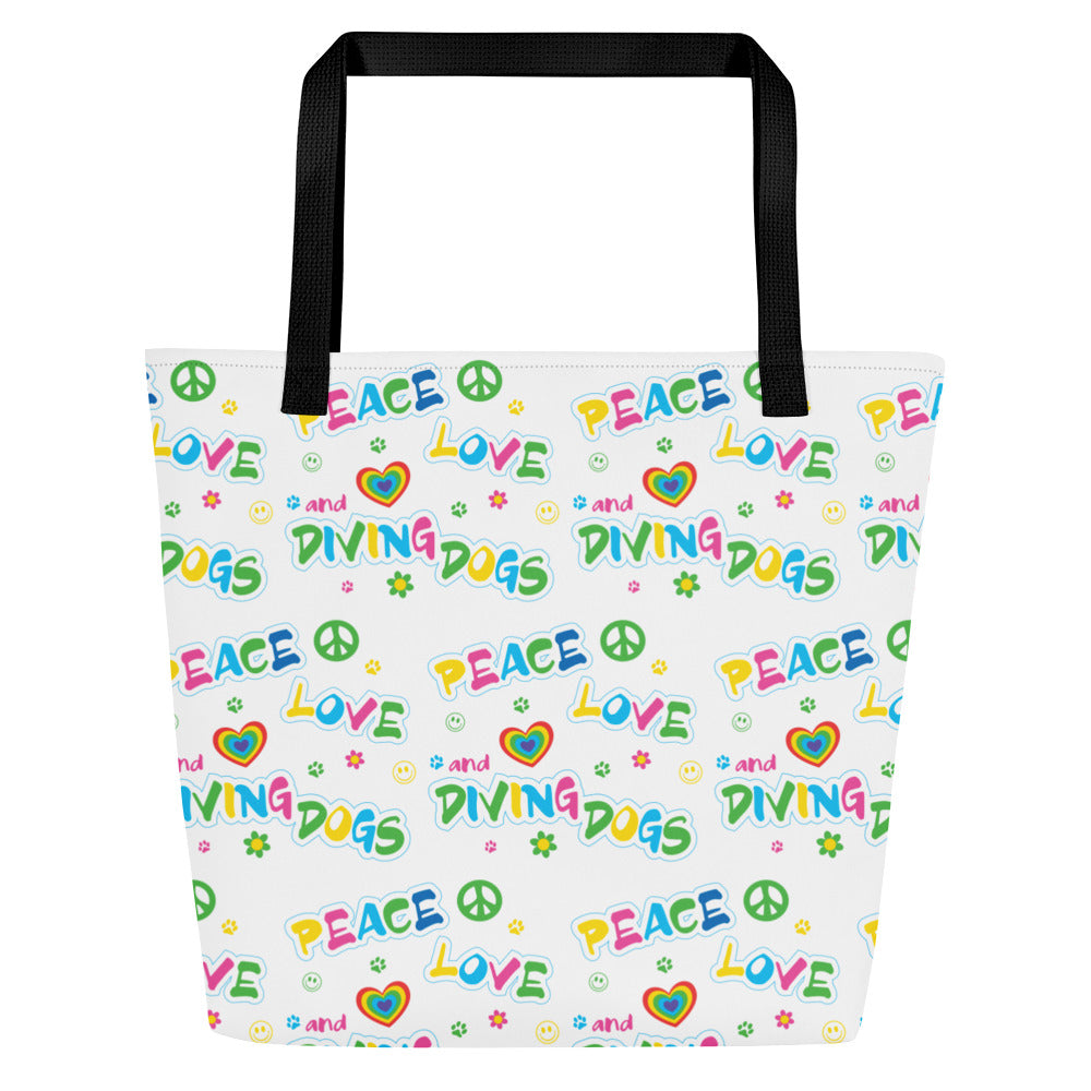 PEACE LOVE DIVING DOGS -  Large Tote Bag
