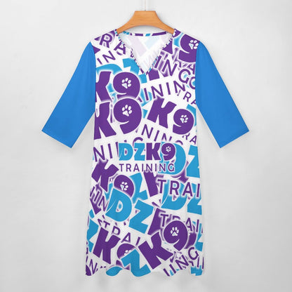 V-neck 3/4 Sleeve Dress with Pockets (All-Over Printing)