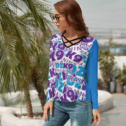 Criss Cross V-Neck Long Sleeve T-shirt NZ118 (All-Over Printing)