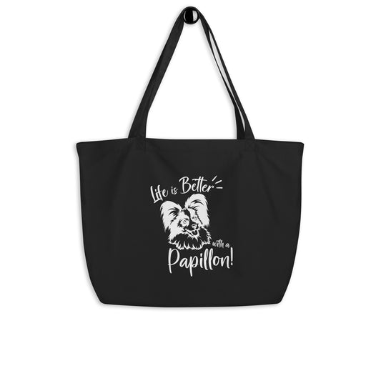LIFE IS BETTER - PAPILLON - Large organic tote bag